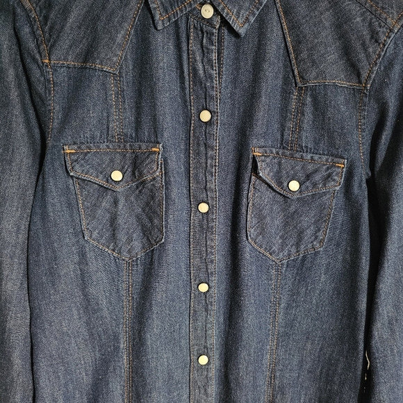 GAP 1969 Long Sleeve Dark Blue Denim Western Button Shirt Dress - Picture 11 of 16